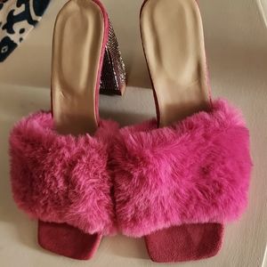 Pink Fuzzy High heel shoes
